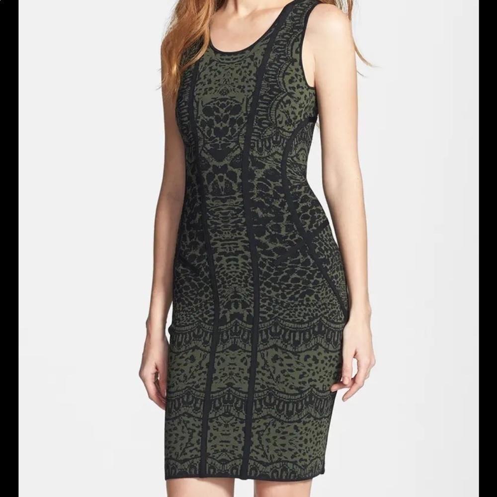 Diane Von Furstenberg Leopard Print Green Black Sheath Dress Size small New